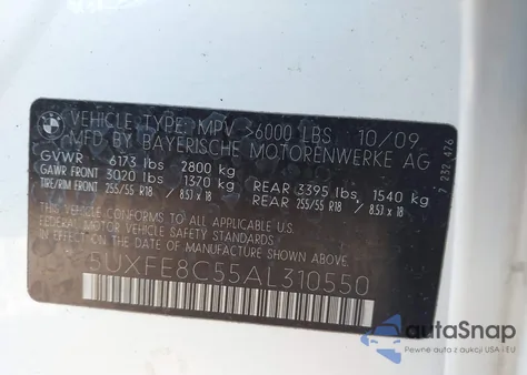 2010 BMW X5 xDrive48I из США, поврежденный, VIN 5UXFE8C55AL310550